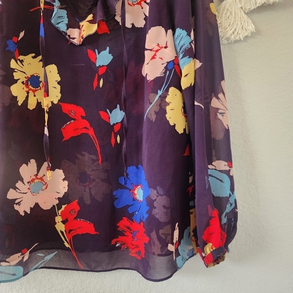 Cabi Juliet Ruffle Semi Sheer Floral Long Sleeve Top Business Casual Modest M - Picture 5 of 11